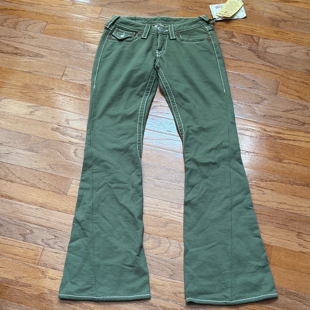 True Religion Olive Green Flare Jeans